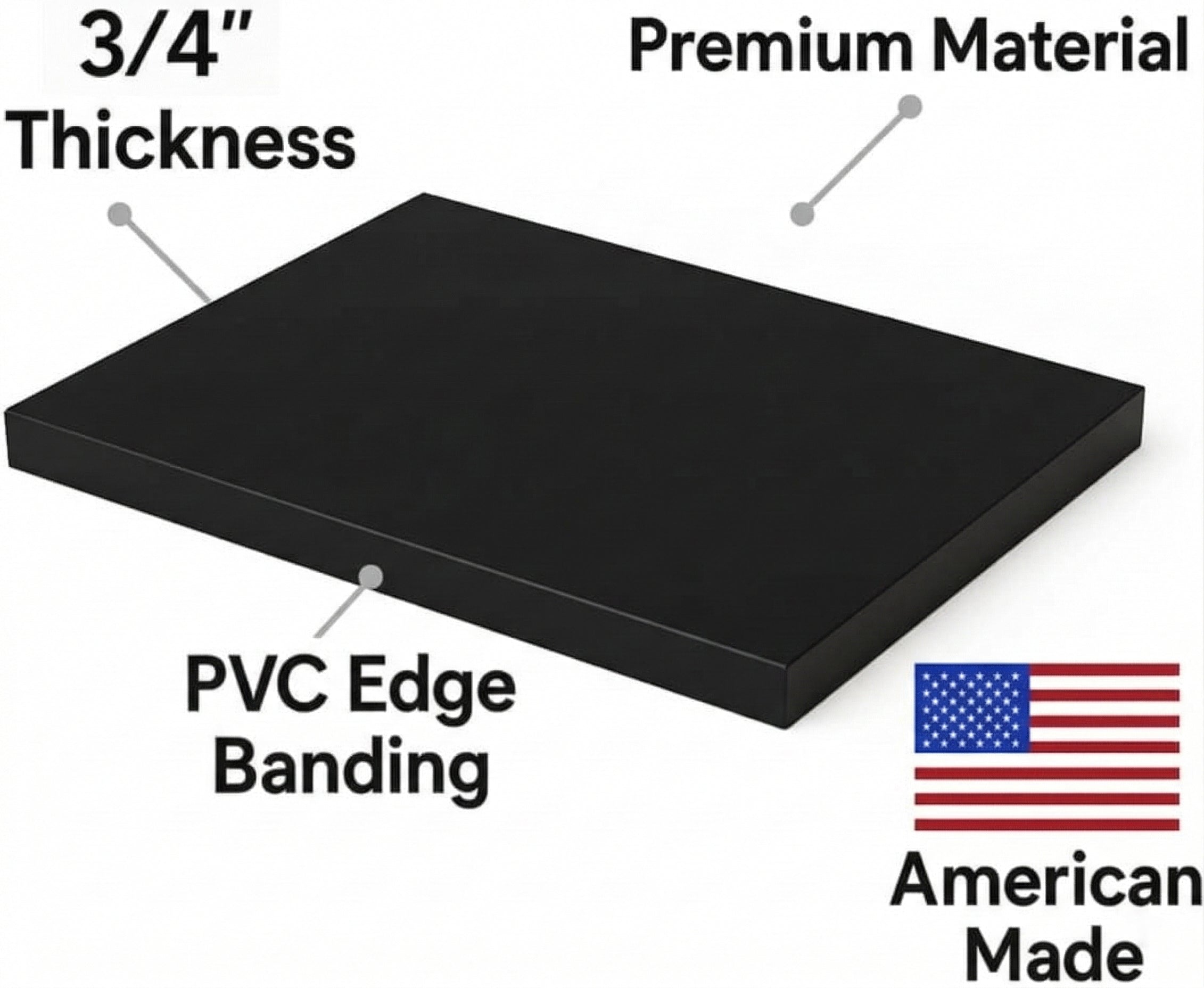 Cabinet Custom Size Shelves – Black Melamine 3/4" Panels, Cut-to-Order for Strong, Smooth, Modern Shelving. Made in USA (Copy)